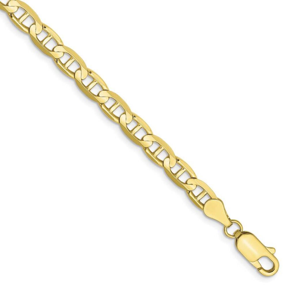 10k Yellow Gold 4.5mm Solid Concave Anchor Chain Bracelet, 7 Inch